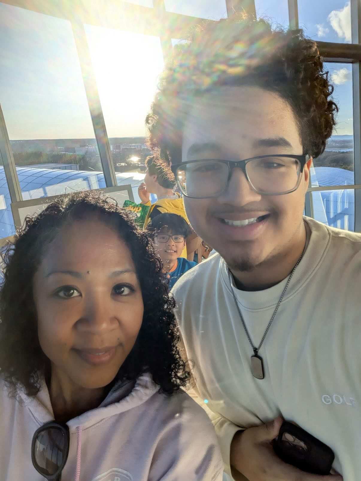 With family at an observation deck